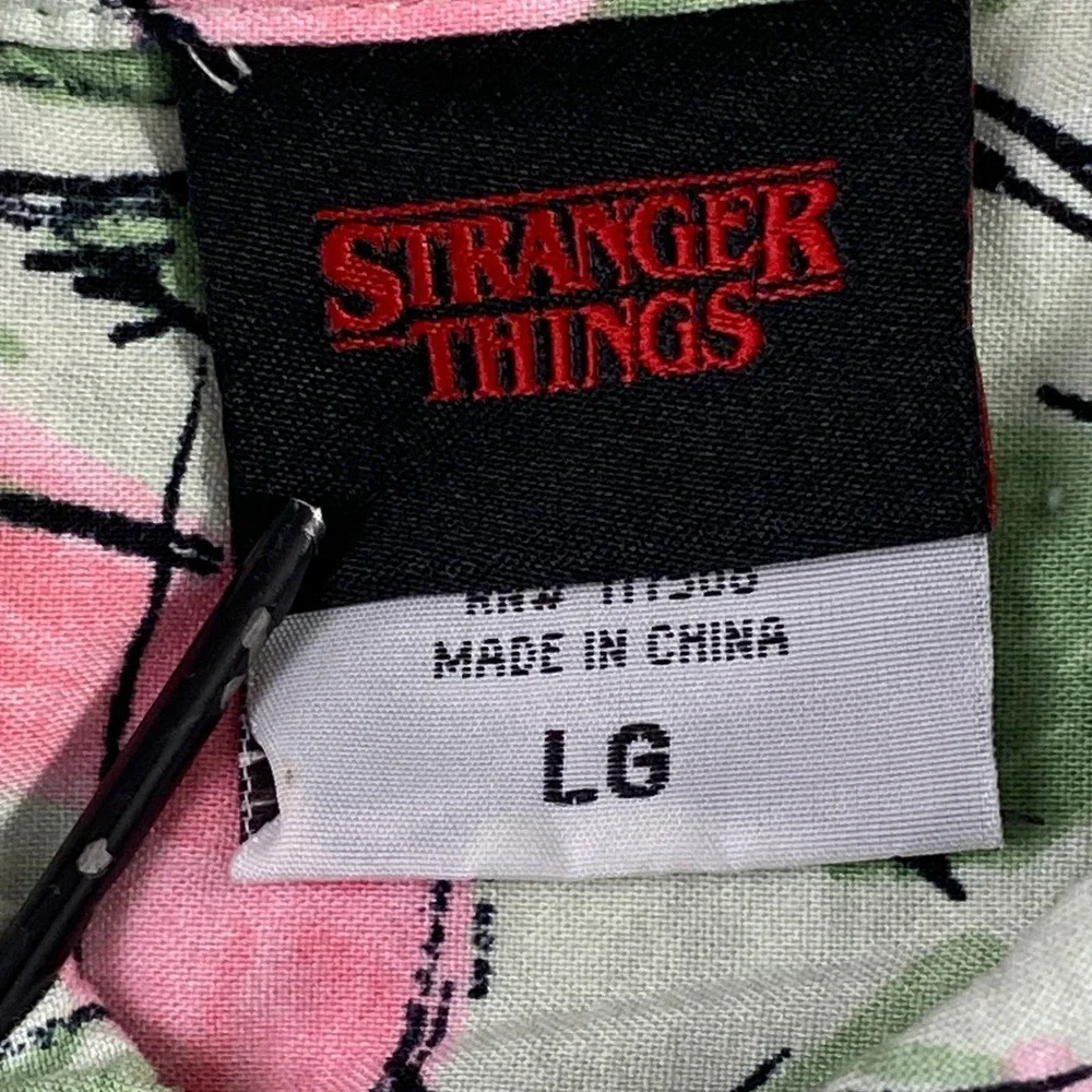 Stranger Things Netflix Button Down Men LG Pink Hopper Shirt 80s Retro Geek Nerd - Picture 4 of 9